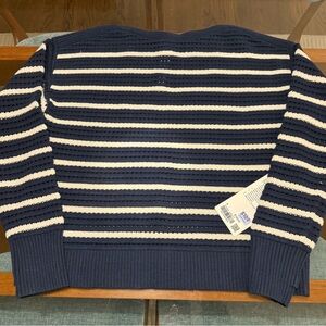 LULULEMON Cotton Crotchet Navy and White Striped Sweater Pullover - Small